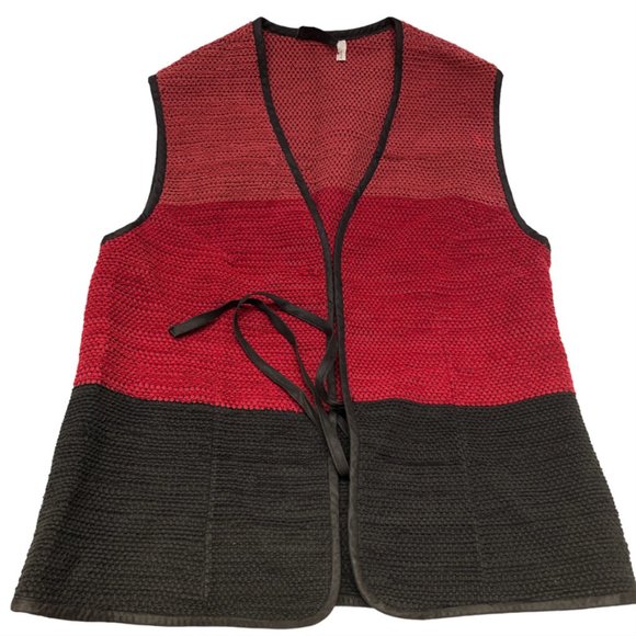Vintage Hand Made red ombre textured lagenlook tie vest S - Picture 1 of 5
